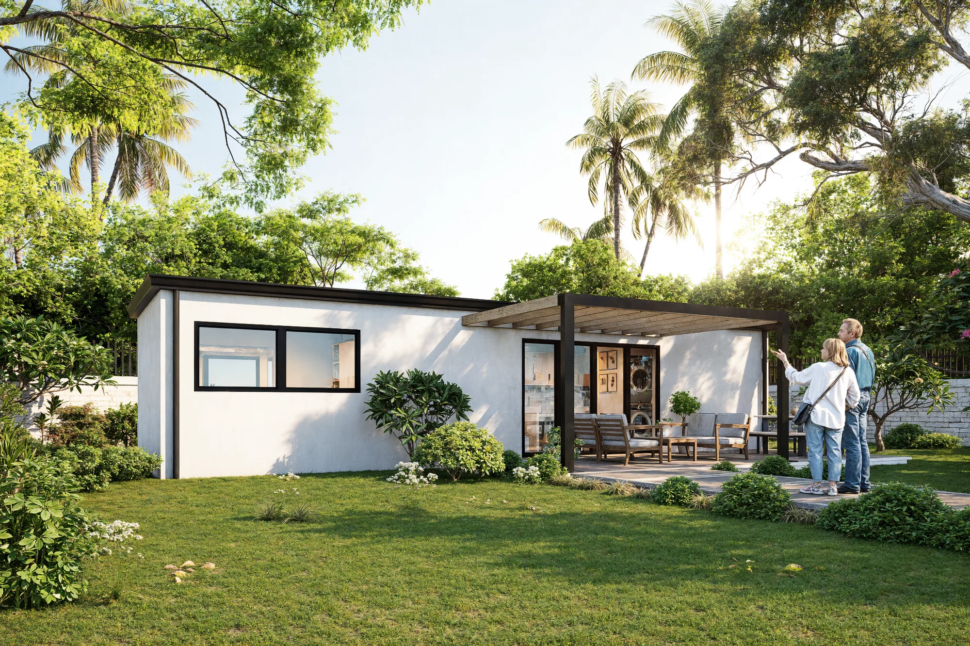 Prefab ADU exterior with stucco finish